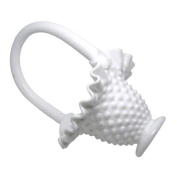 Vintage Fenton White Milk Glass Hobnail Basket with Ruffled Edge and Handle - Picture 4 of 5